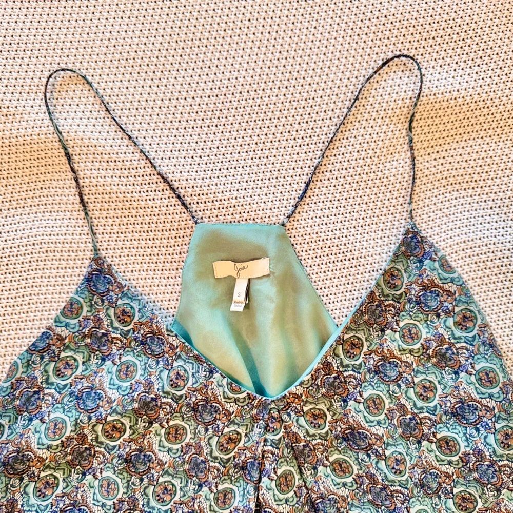 JOIE Nahlah 100% Silk Blue White Brown Boho Strappy Lined Tank Top - Picture 5 of 13